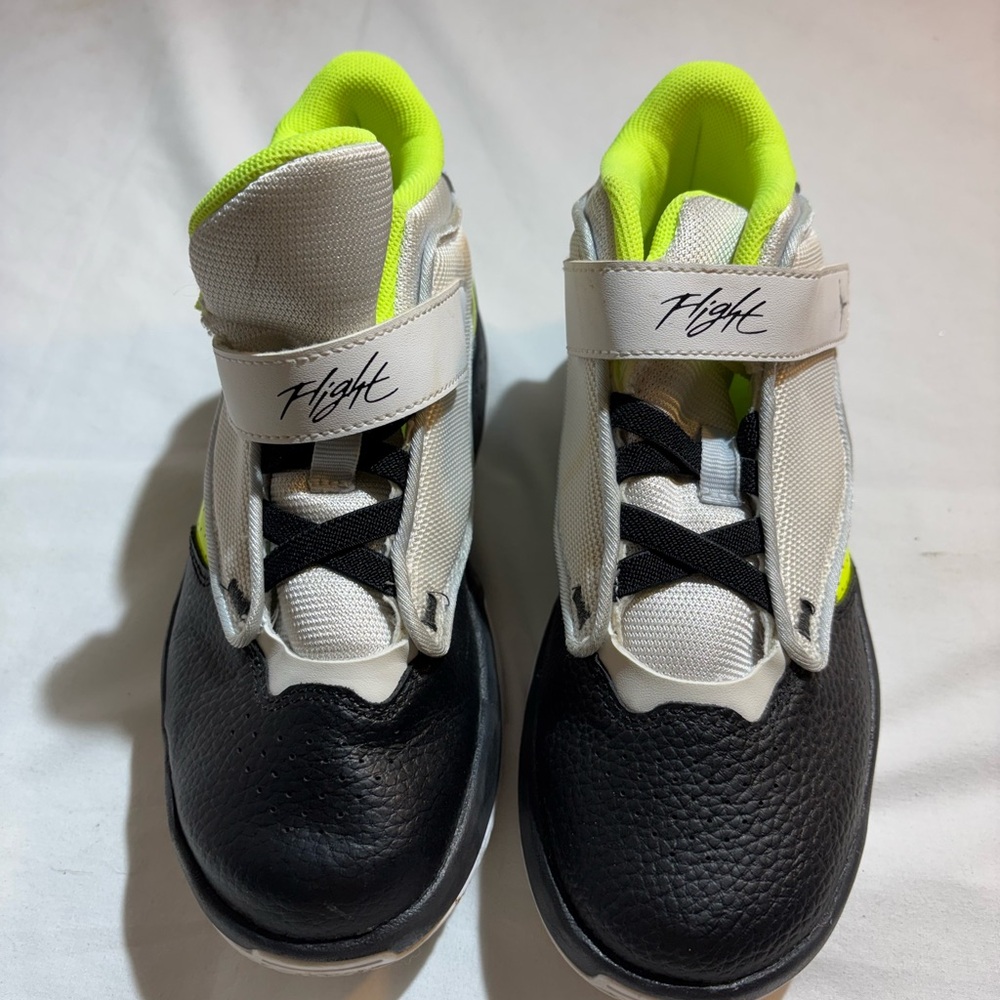 Jordan Flight Kids' Athletic Sneakers - Black, White & Neon Yellow Sz 2Y